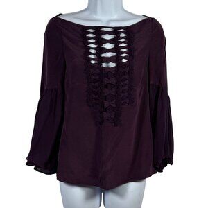 Nanette‎ Lepore Silk Purple Long Bell Sleeve Blouse Whimsy Romantic Size 0 XS